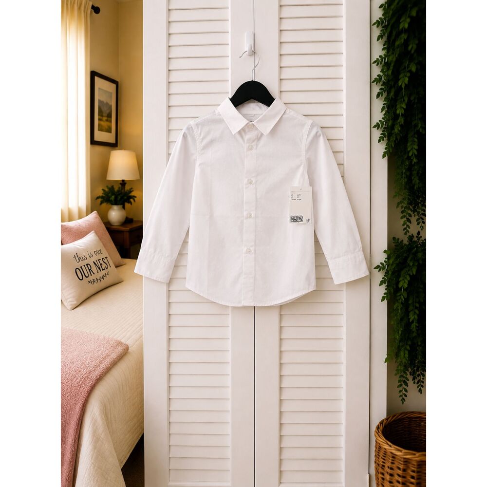H&M Kids White Easy Iron Button Down Dress Shirt Boys 5T 4-5Y NWT